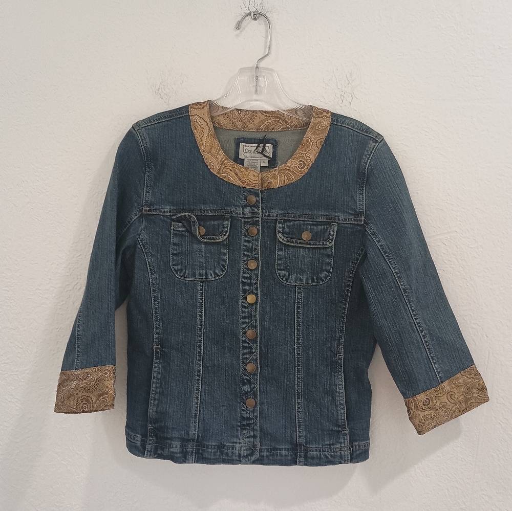 Live A Little Brocade Embellished Denim Jacket